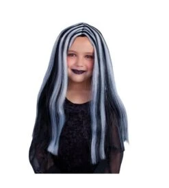 PELUCA BRUJITA NEGRA CON MECHAS BLANCAS